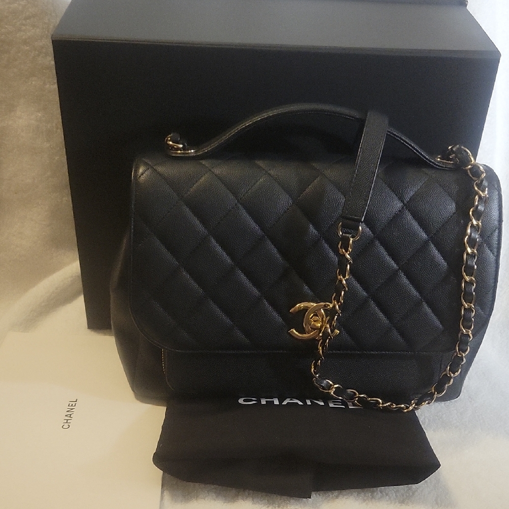 Chanel Black Quilted Satchel with Gold Chain